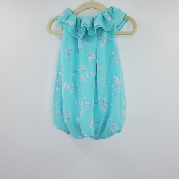 Younglands Baby Teal Floral Dress Bow Front Shift - Picture 2 of 5
